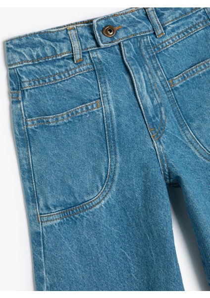 Geniş Paça Kot Pantolon Cepli Pamuklu - Wide Leg Jean