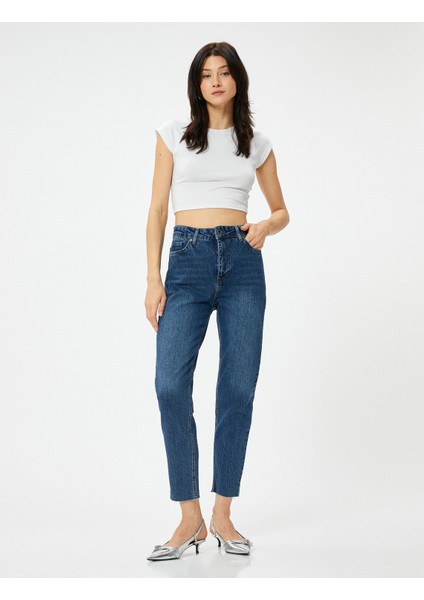 Yüksek Bel Kot Pantolon Rahat Kesim Hafif Dar Paça - Mom Slim Jeans