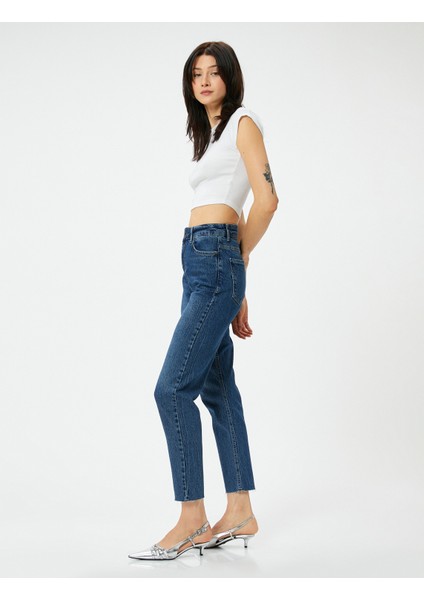 Yüksek Bel Kot Pantolon Rahat Kesim Hafif Dar Paça - Mom Slim Jeans fiyatları