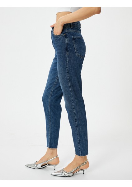 Yüksek Bel Kot Pantolon Rahat Kesim Hafif Dar Paça - Mom Slim Jeans fırsatları