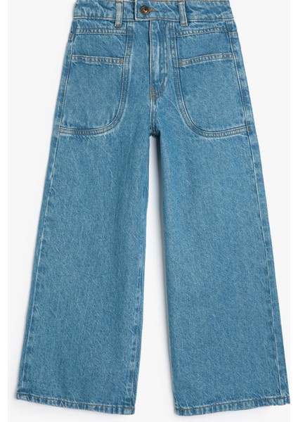 Geniş Paça Kot Pantolon Cepli Pamuklu - Wide Leg Jean