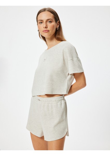 Dokumalı Şort Pijama Altı Beli Lastikli Etiket Detaylı