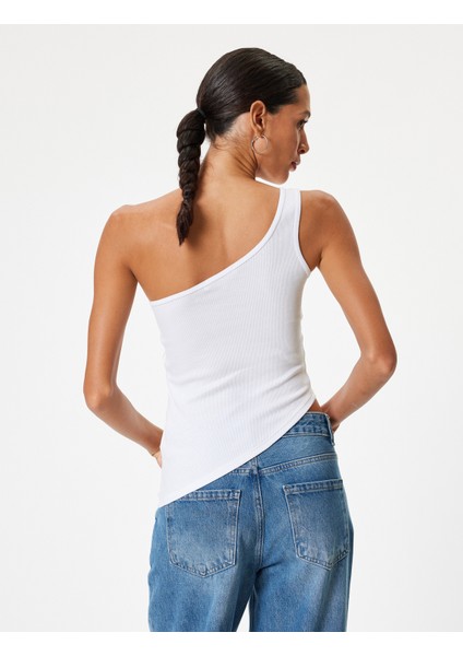 Tek Omuz Atlet Kolsuz Taş Işlemeli Asimetrik Kesim Slim Fit