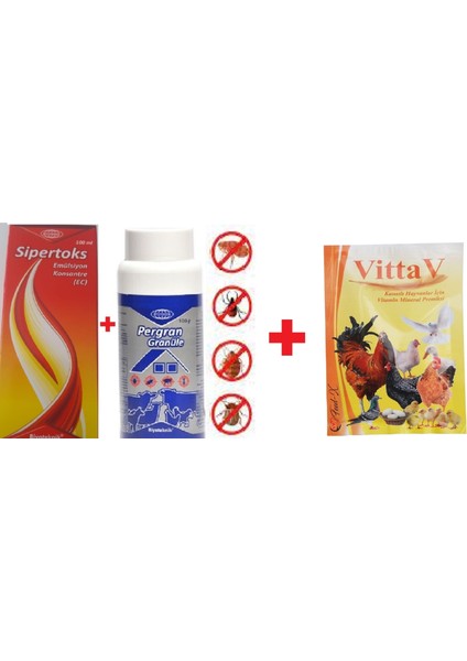 Tavuk Biti ve Piresi Zararlılarına Karşı Set (Pergan 100 ml + Sipertoks 100 gr) ve Tavuk Vitamini