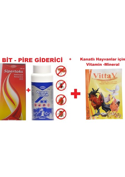 Tavuk Biti ve Piresi Zararlılarına Karşı Set (Pergan 100 ml + Sipertoks 100 gr) ve Tavuk Vitamini