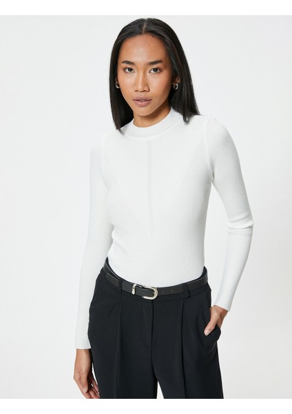 Basic Triko Kazak Hafif Dik Yaka Fitilli