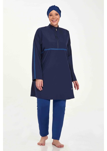 Büyük Beden Tam Kapalı Tesettür Mayo Morgan Battal 1427 Koyu Lacivert