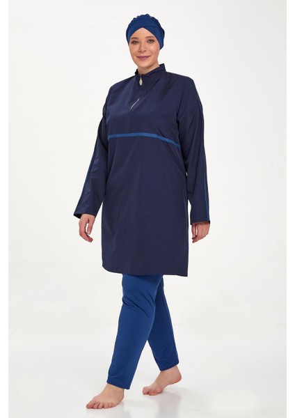 Büyük Beden Tam Kapalı Tesettür Mayo Morgan Battal 1427 Koyu Lacivert modelleri