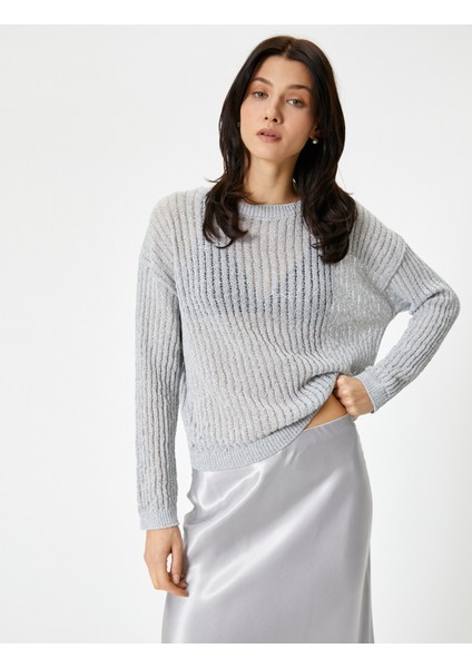 Ajurlu Kazak Bisiklet Yaka Metalik Simli