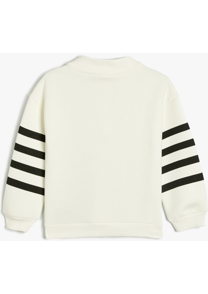 Sweatshirt Dik Yaka Yarım Fermuarlı Baskı Detaylı Pamuklu fiyatları