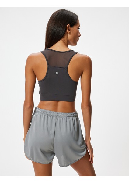 Sporcu Sütyeni U Yaka Kolsuz Tül Detaylı Slim Fit Kaplı
