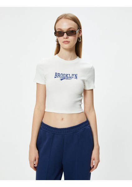 Crop Tişört Kolej Baskılı Kaşkorse Slim Fit modelleri