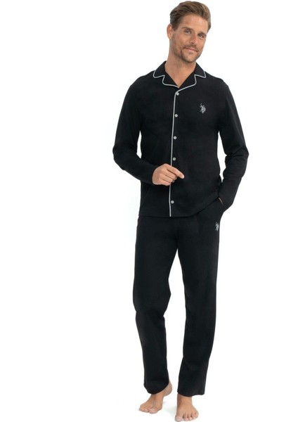 Kutulu Biyeli Erkek Uzun Kollu Önden Düğmeli Pamuklu Gömlek Pijama Takım 12039