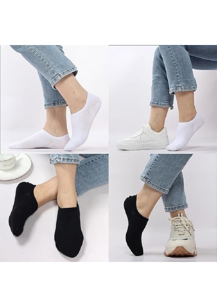 12 Çift Kadın Erkek Beyaz Siyah Kısa Sneakers Görünmez Pamuk Babet Çorap indirimleri