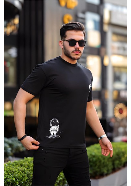 Trc 2778 Astro Baskılı Bisiklet Yaka Erkek Tshirt