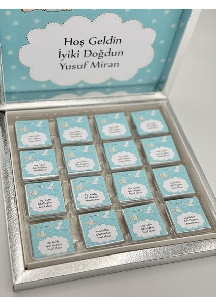 Mirabella Gift Isme Özel 32 Adet Bebek Hoşgeldin Hediyelik Doğum-Doğumgünü Çikolatası Bebek Çikolatası