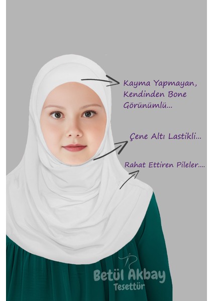 Kız Çocuk Pratik Başörtü Meryem Model Beyaz