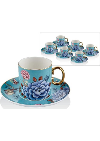 Floral Blue 6 Parça Çay Fincan Seti 1LIN-TC063