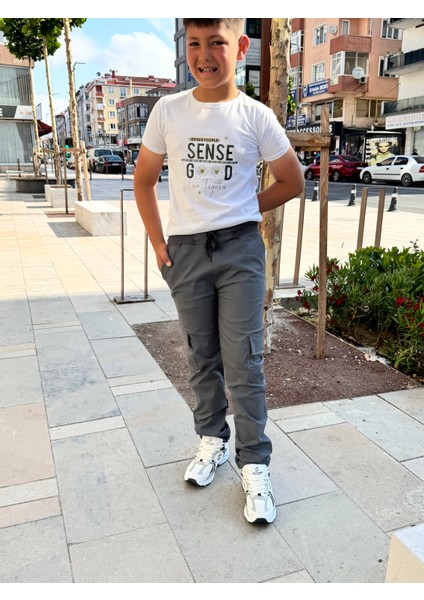 Çocuk Esnek Ribana Bel Canvas Kargo Cep Okul Pantolon fırsatları