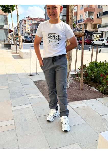 Çocuk Esnek Ribana Bel Canvas Kargo Cep Okul Pantolon indirimleri