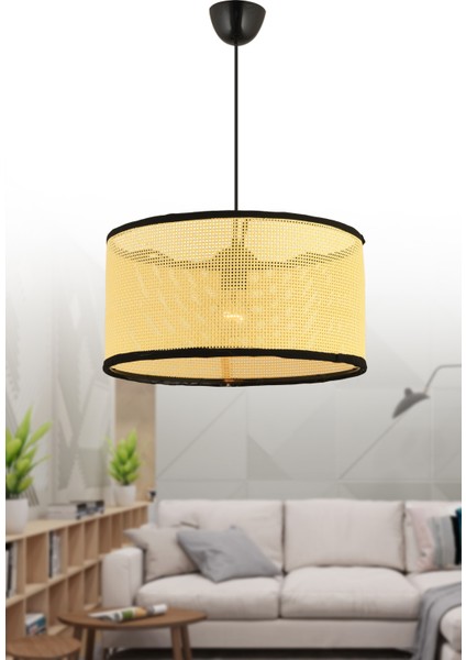 Hasır Hazeran Rattan Tekli Sarkıt Modern Avize 36 cm