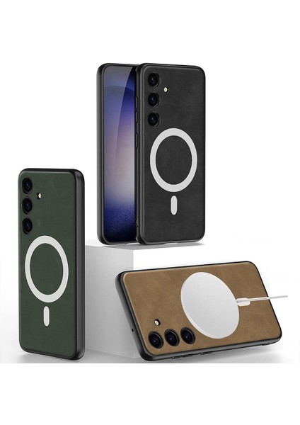 Samsung Galaxy S24 Kılıf Magsafe Şarj Özellikli Deri Tasarımlı Kıpta Kapak (Nubuk) modelleri