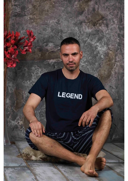 Sude Homewear Erkek Kısa Kol Legend Yazılı Kapri Pijama Takımı