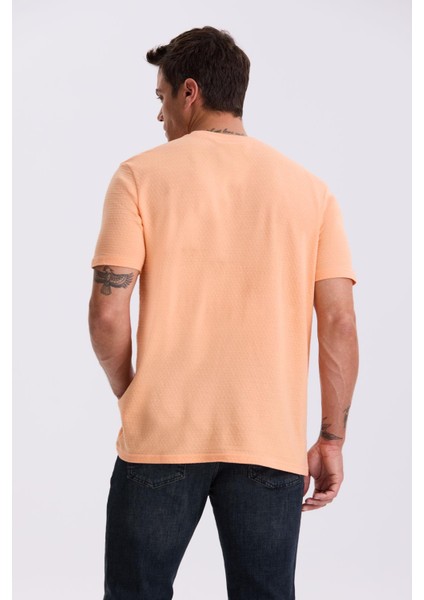 Turuncu %100 Pamuk Desenli Bisiklet Yaka T-Shirt