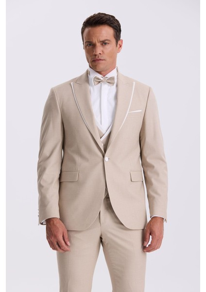 Vizon Slim Fit Kırlangıç Yaka Yelekli Smokin Damatlık Takım Elbise