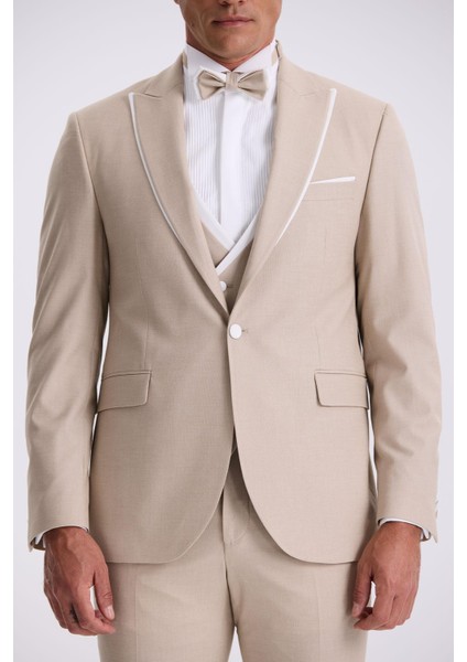 Vizon Slim Fit Kırlangıç Yaka Yelekli Smokin Damatlık Takım Elbise