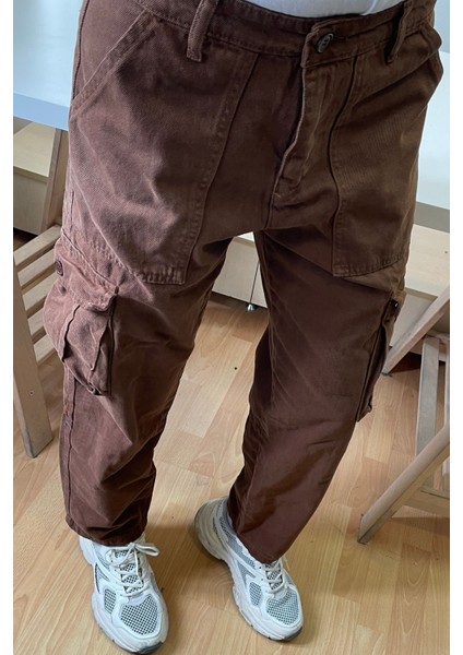 Erkek Kargo Cep Baggy Pantolon Koyu Kahve Rengi fiyatları
