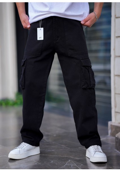 Erkek Kargo Cep Baggy Pantolon Siyah Rengi