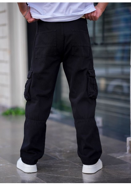 Erkek Kargo Cep Baggy Pantolon Siyah Rengi