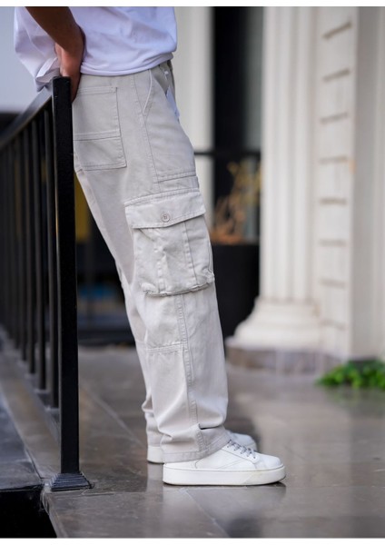 Erkek Kargo Cep Baggy Pantolon Gri Rengi