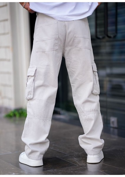 Erkek Kargo Cep Baggy Pantolon Gri Rengi