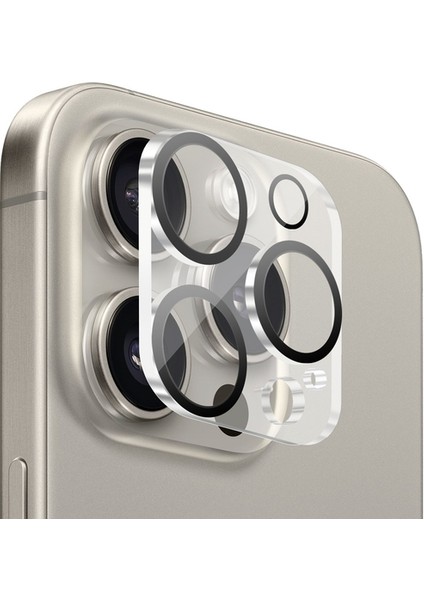 Apple iPhone 15 Pro Uyumlu Şeffaf Çerçeveli Seri Kamera Cam Koruyucu