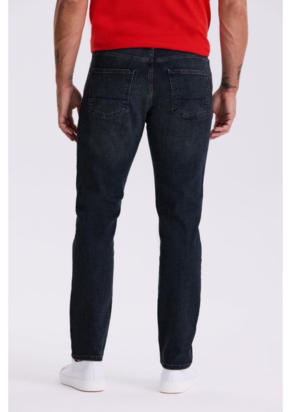 Lacivert-1 Slim Fit Yıkamalı Eskitme Pamuklu Dar Kalıp Jean Kot Pantolon