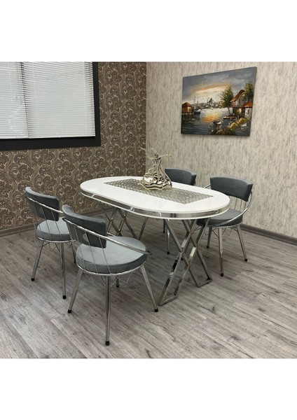 Mutfak Masa Sandalye Takımı Selenit 80-140 Oval 4 Kişilik Mutfak Masası Takımı