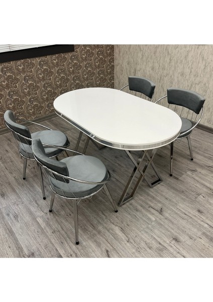 Mutfak Masa Sandalye Takımı Selenit 80-140 Oval 4 Kişilik Mutfak Masası Takımı