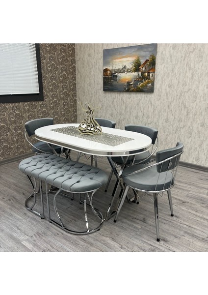Mutfak Masa Sandalye Takımı Selenit 80-140 Oval 6 Kişilik Mutfak Masası Takımı fırsatları