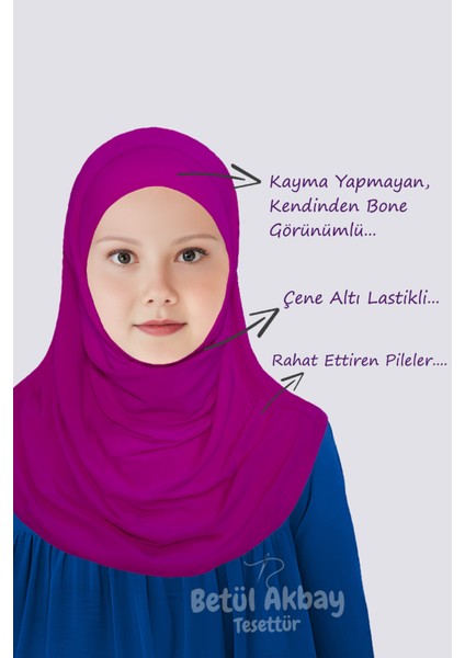 Kız Çocuk Pratik Başörtü Meryem Model Mürdüm