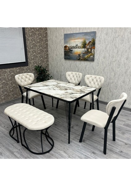 Akuamarin 80-120 Ck Mutfak Masası Takımları , 6 Kişilik Benchli Mutfak Masası Takımı