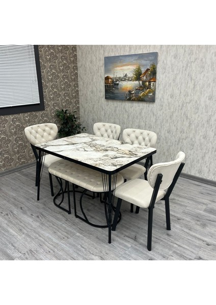 Akuamarin 80-120 Ck Mutfak Masası Takımları , 6 Kişilik Benchli Mutfak Masası Takımı