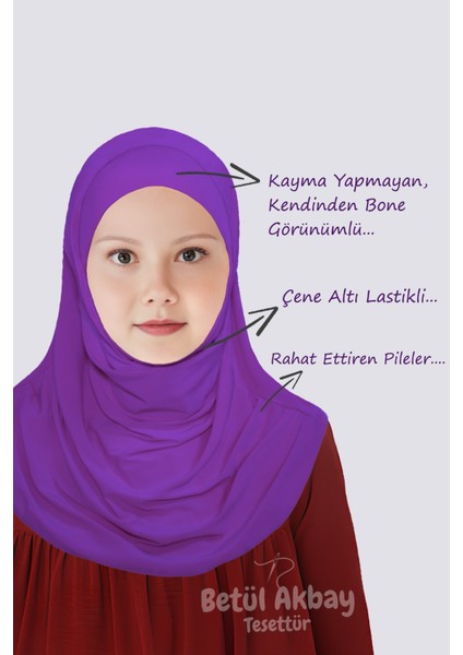 Kız Çocuk Pratik Başörtü Meryem Model Mor