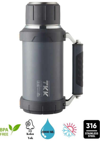 Tkk 316 Paslanmaz Çelik (Stainless Steel) Profesyonel Termos - 2000 Ml.