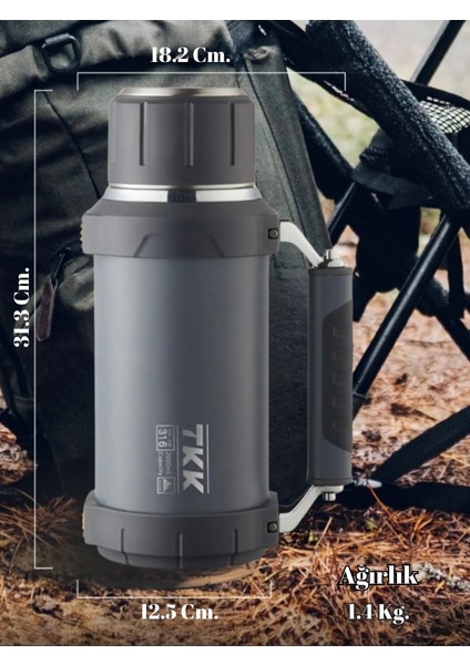 Tkk 316 Paslanmaz Çelik (Stainless Steel) Profesyonel Termos - 2000 Ml.