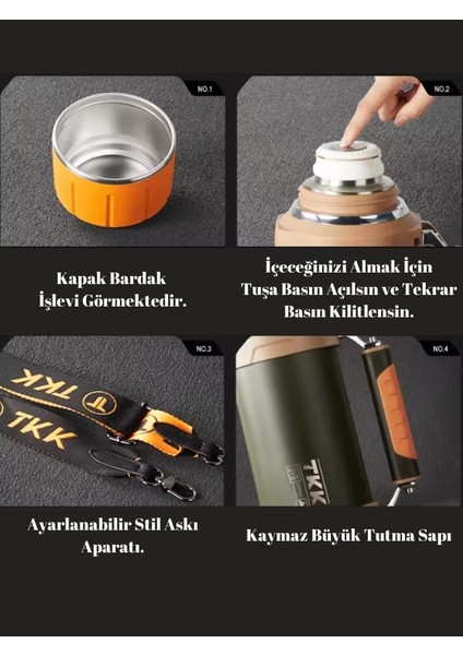 Tkk 316 Paslanmaz Çelik (Stainless Steel) Profesyonel Termos - 2000 Ml.