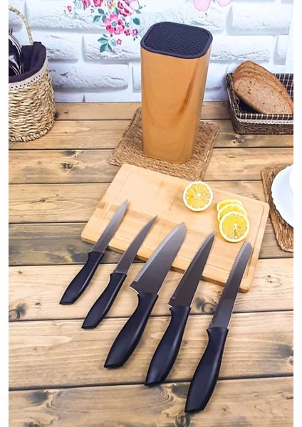 Coltello Bamboo 6 Parça Bıçak Seti Taba Kare