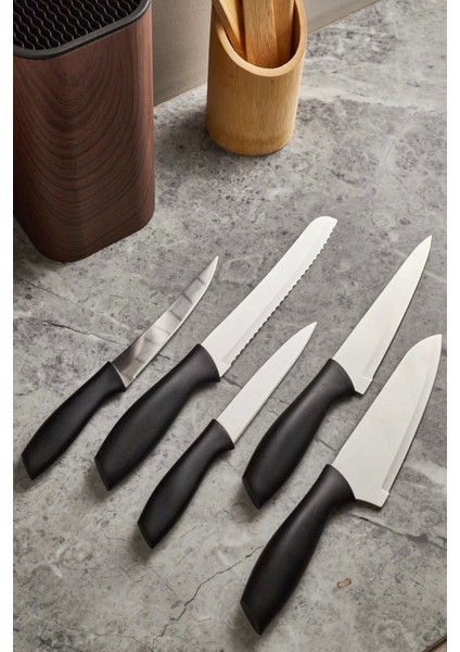 Coltello Wood 6 Parça Bıçak Seti Kahverengi Kare