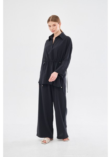 Büzgü Detaylı Gömlek-Pantolon Takım modelleri